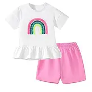[HOMAGIC2WE] Toddler Girl Shorts Set Kids Summer Short Sleeve Tee & Shorts 2pcs Casual Cute Outfit Clothing Set, Rainbow, 4 Years