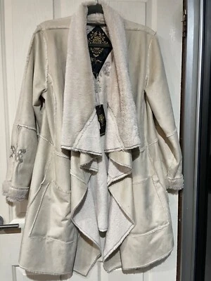 Johnny Was Biya Waterfall Faux Suede Sherpa Embroidered Coat Jacket Sz-L NWT