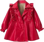 [Generic] Little Girls Dress Coat Toddler Child Kids Girls Patchwork Long Sleeve PU Leather Dress Jacket Winter Coats Outer Outfits Clothes Light Jacket for Girls