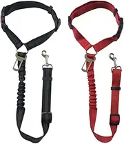 2 Pack Dog Car Seat Belt, Dog Seat Belts for Cars UK with Adjustable Heavy Duty Nylon and Anti Shock Elastic Bungee Buffer (Black and Red)