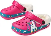 [OHSNMAKSL] Toddler Lined Clog Slippers Winter Garden Sandals Kids House Shoes Warm Slip On Sneakers Cartoon Slides for Boys and Girls, Unicorn Rose, 9 Toddler