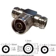 Coax RF Antenna Adapter Connector Converter N Type Male to 2x Female T Splitter