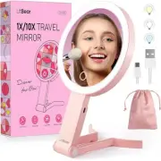 Travel Makeup Mirror with Lights, Rechargeable Double-Sided 10X/1X Pink