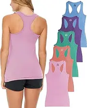 [Sexy Basics] Women's 5 Pack Everyday Flowy Burnout Racer Back Active Workout Tank Tops