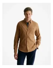 [Trenery] Regular Fit Cotton Herringbone Shirt in Camel