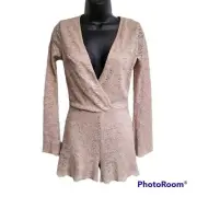 Charlotte Russe Light Nude Tan Wrap Top Long Sleeve Romper Size Small