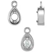 Platinum Round 2-Prong Dangle Tear Drop Mount Charm Pear Shape Findings Jewelry