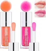 Aaiffey 2 Colors Hydrating Plumping Lip Glow Oil - Moisturizing Glossy Primer Tint for Lip Care and Dry Lips (001#+007#)