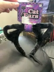 Black Cat Ears With White Insert Headband Costume Accessory New!!!
