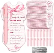 QZCYU 36 Pack Pink Bow Baby Shower Decor, Coquette Bow Greeting Cards 36 Ballpoint Pens 36 Thank you Tags with Twine Baby Shower Return Gifts for Gender Reveal
