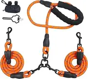 LELE LIFE Double Dog Leash for Two Dogs, Heavy Duty Reflective Double Leashes for 2 Dogs, 360° Swivel Dual Dog Leash Tangle Free Large Dogs & Medium Dogs, with 2Pcs Dog Poop Bag Holder, Orange