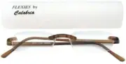 Calabria Flexie Low Profile 714 Reading Glasses&Slim Case+4.00 Root Beer Brown