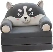 Animal Shaped Stuffed Folding Sofa Bed, Sleeper Chair Lazy Sofa Practical Portable Space Saving Convertible Chair for Room, Gray Dog