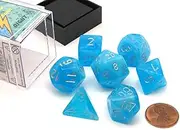 Chessex CHX27566 Luminary Polyhedral 7 Piece Dice Set, Sky/Silver