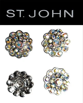 St John Knits (0.5 Inch) Floral Shaped Silver Tone Aurora Borealis Prong Rivets