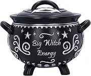 Nemesis Now - Big Witch Energy Cauldron, 15.4cm Resin Black, Halloween Giftware Collection, Witch's Cauldron Storage Box, Witchcraft Gift, Hand-Painted