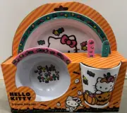 Hello Kitty, Kids 5 Piece Dinnerware Set Halloween Sanrio Black Cat BOO NIB