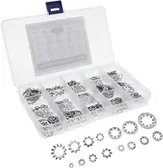 EMSea 400pcs M2-M12 Assorted Serrated Lock Washers Kit, 304 Stainless Steel External Tooth & Within Tooth Gaskets with Storage Box