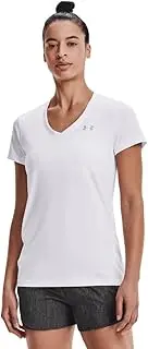 [Under Armour] Women Tech Short Sleeve V - Solid, Ladies T Shirt Made of 4-Way Stretch Fabric, Ultra-Light & Breathable Running Apparel for Women