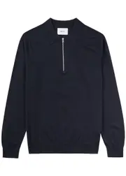 NN07 Sergio Half-zip Wool Jumper - Blue - XL XL