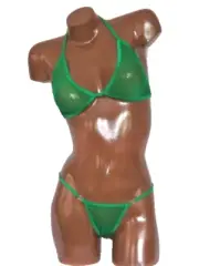 New exotic pole dancer costume sheer mesh V back thong bikini A/B cup