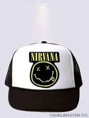 Nirvana Hat Cap Strap Back Adult Black Yellow Happy Face Smiley Rock Grunge D