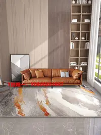 在飛比找Yahoo!奇摩拍賣優惠-地毯客廳地毯輕奢高級新款現代大廳橘色地墊橙色系沙發家用茶幾毯