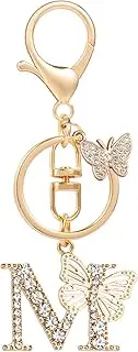 [JSRQT] Personalized Initial Letter Keychain, Metal Alphabet Key Chains with Butterfly Tassel,Crystal Letter Pendant Key Ring for Women Girls Bag Charms Decor