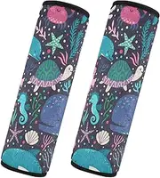 Car Seat Belt Pads Set of 2 Soft Car Safety Seat Belt Strap Shoulder Pad Camera Bag Strap Cover Car Accessories for Women Men Kids S Sea Turtles Whales Cute Cartoon Colorful