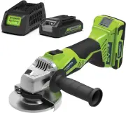 Greenworks 24V Angle Grinder Kit with 2Ah Battery and Fast Charger, 11.5 Cm