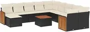 vidaXL Poly Rattan Modular Garden Sofa Set with Cushions - Black/Cream - 12-Piece Outdoor Patio Furniture, Weather-Resistant w/Storage