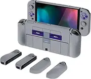 PlayVital AlterGrips Protective Slim Case for Nintendo Switch OLED, Ergonomic Grip Cover for Joycon, Dockable Hard Shell for Switch OLED w/Thumb Grip Caps & Button Caps - Classics SNES Style