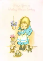 Vintage Get Well Soon Girl Kitten Kittens Tabby Cat Cats Buzza Greeting Card