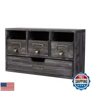 Flexzion Apothecary Cabinet with 4 Drawers - Vintage Rustic Wood Desktop Orga