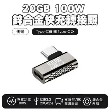 【SHOWHAN】鋅合金20GB 100W C母轉C公 快充轉接頭