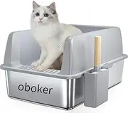 Extra Large Stainless Steel Litter Box with Lid, XL Metal Cat Litter Box for Big Cats, High Sided Litter Box Non-Sticky, Easy to Clean, Anti-Urine Leakage, Includes Litter Scoop