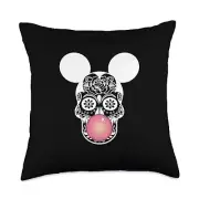 Sugar Skull Mouse Ears & Bubblegum | Funny Sugar Skull Throw Pillow