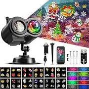 Christmas Ocean Wave Snowflake Light Projector,Remote Control Outdoor Waterproof 2-in-1 Moving Patterns Rotating LED Lamp for Christmas Halloween Party Garden Decorations-12 Slides 10 Colors