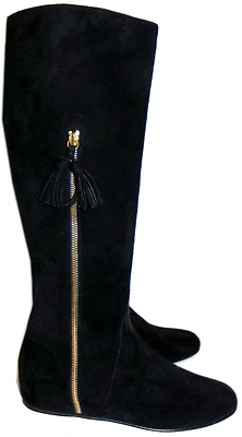 $695 Stuart Weitzman Boot Tass Hidden Wedge Black Suede Gold Zipper Bootie 7.5