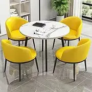 Snaweo Office Reception Room Club Table and Chair Set, Negotiation Table and Chair Set for 4, Cafe Balcony Living Room Simple Round Dining Table, 1 Table 4 Chairs, 31.5 inch(Yellow)