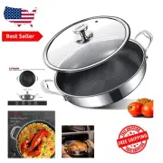 Professional Grade 6 Quart Stainless Steel Frying Pan with Lid - Nonstick