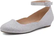 [Shoe Land] Womens SL-August Low Wedge Shoes Close Toe Ankle Strap Casual Walking Flats