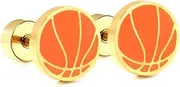 [NewZenro] 20g Basketball Gold Plated Flat Screw Back Small Stud Earrings for Men Women Minimalist Cute Surgical Steel White Enamel Sports Fan Lover Cartilage Piercing Sleeper Tiny Studs Hypoallergenic Birthday