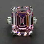 Art Deco Style Lab-Created Diamond Emerald Pink Sapphire Ring 14K White Gold FN