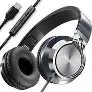 VkingMoR Wired Headphones with Mic, Type C Headphones, Volume Control Type-C Wired Headphone, Plug in Laptop、Phone, Headphone On Ear（Black）