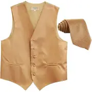 New men's tuxedo vest waistcoat & neck tie horizontal stripes prom beige formal