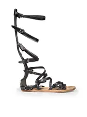 Black Leather Gladiator Flat Sandals