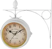 Wall Clock, Double Sided Wall Clock, Outdoors Vint Double Sided Outdoor Clocks Retro Stand Clock Station Wall Clocks Vintage Antique-Look Bracket Indoor Hanging