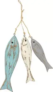 PBK Beach Themed Three Striped Fish Trio Wooden Hanging Wall Decor