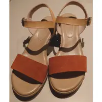 在飛比找蝦皮購物優惠-真品 Timberland 雙色真皮涼鞋 愛馬仕橘+淺棕色 